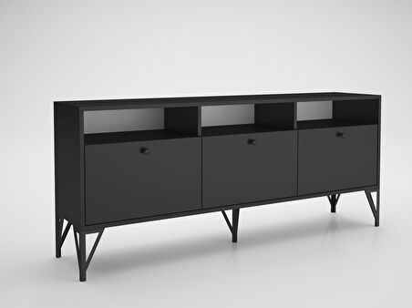 Wood'n Love Rhea 160 Cm Dolaplı, Minifiks Bağlantı, Geniş Tv Ünitesi - Konsol - Siyah / Siyah