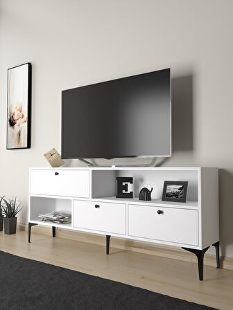 Wood'n Love Katre 150 Cm Metal Ayaklı Tv Ünitesi - Beyaz / Siyah