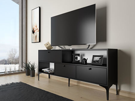 Wood'n Love Katre 150 Cm Metal Ayaklı Tv Ünitesi - Siyah / Siyah