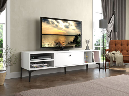 Wood'n Love Milan Tv Ünitesi Minifiks Bağlantı , Dolap Metal Ayak - Beyaz / Siyah