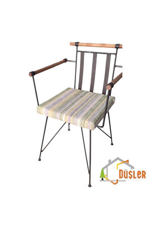 40x40 Sarı Yeşil Çizgili Su ve Leke İtici Fermuarlı Bağcıklı Sandalye Minderi 5 cm