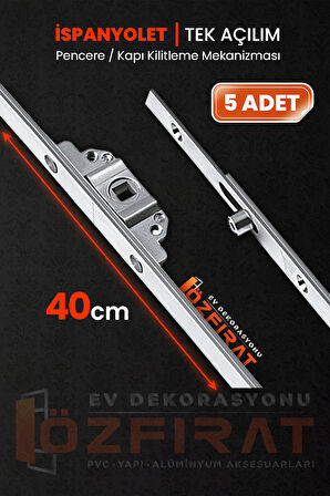 40cm Tek Açılım İspanyolet – PVC Pimapen Kapı Pencere Kilidi – (5 Adet)