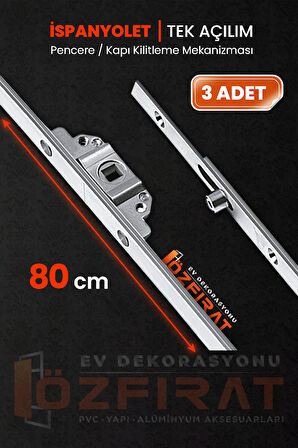 80cm Tek Açılım İspanyolet – PVC Pimapen Kapı Pencere Kilidi – (3 Adet)