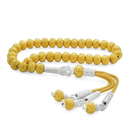 El İşçiliği Küre Kesim Gold-Silver Mini Boy 1000 Ayar Gümüş Kazaz Tesbih