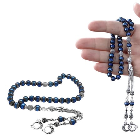 Kararmaz Metal Püsküllü Küre Kesim Multicolor Hematit Doğaltaş Tesbih