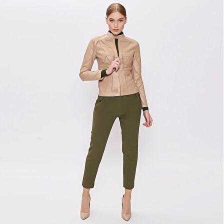 Origa Kadın Yaprak Panelli Deri Ceket