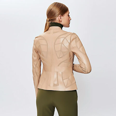 Origa Kadın Yaprak Panelli Deri Ceket