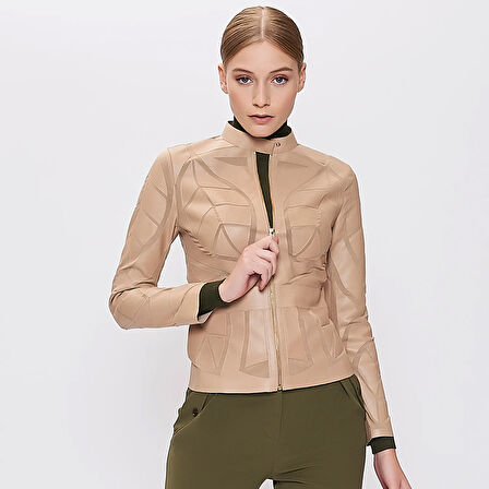 Origa Kadın Yaprak Panelli Deri Ceket