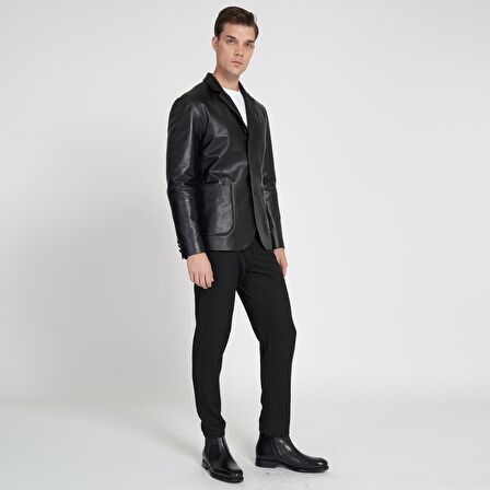 Desa Bradley Siyah Erkek Deri Blazer Ceket 