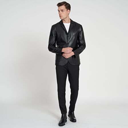Desa Bradley Siyah Erkek Deri Blazer Ceket 
