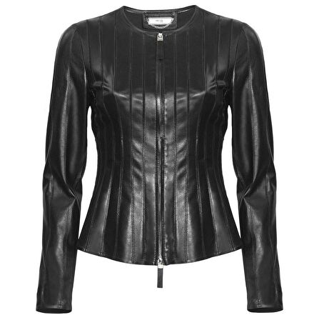 Deundria Kadın Fit Panelli Deri Ceket