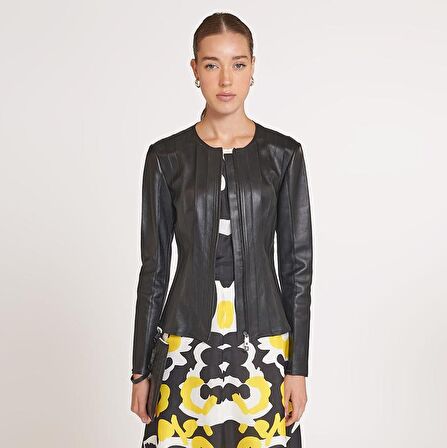 Deundria Kadın Fit Panelli Deri Ceket