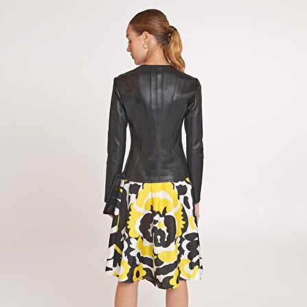 Deundria Kadın Fit Panelli Deri Ceket