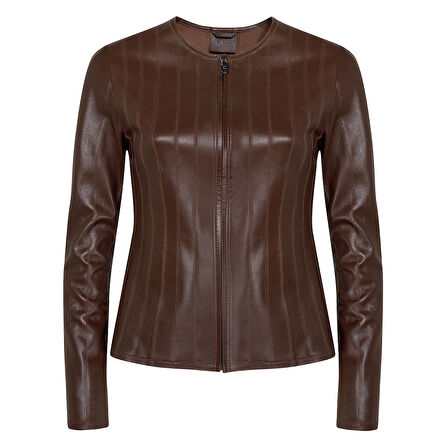 Deundria Kadın Fit Panelli Deri Ceket