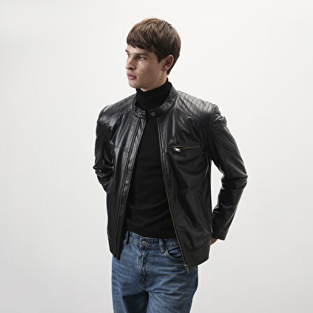 Steven Siyah Erkek Deri Mont