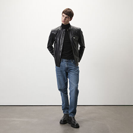 Steven Siyah Erkek Deri Mont