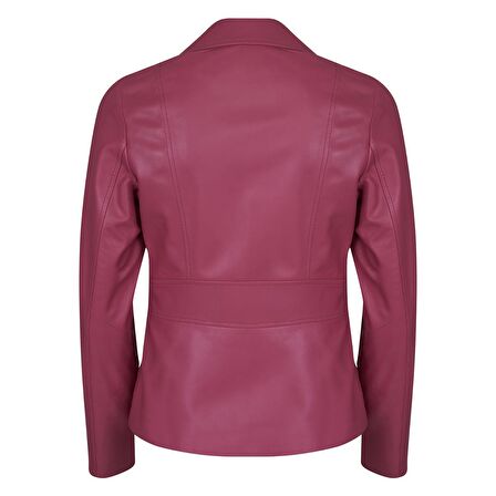 Rania Fuşya Kadın Vintage Deri Biker Ceket