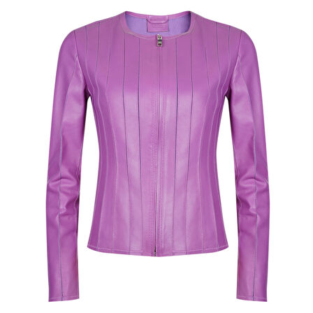 Deundria Mor Kadın Fit Panelli Deri Ceket