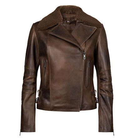 Aira Kadın Vintage Deri Biker Ceket