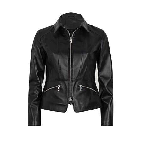 Kadın Siyah Fit Deri Ceket