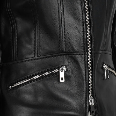 Kadın Siyah Fit Deri Ceket