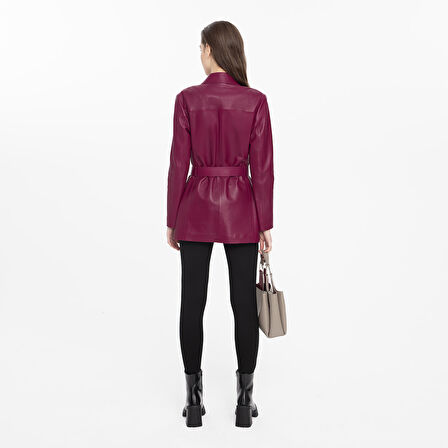 Kelly Bordo Kadın Deri Trençkot