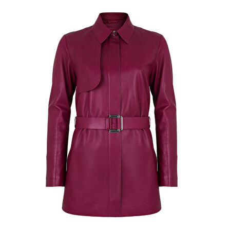 Kelly Bordo Kadın Deri Trençkot