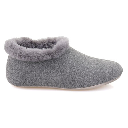 Gri Kadın Fluffy Yünlü Patik