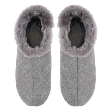 Gri Kadın Fluffy Yünlü Patik