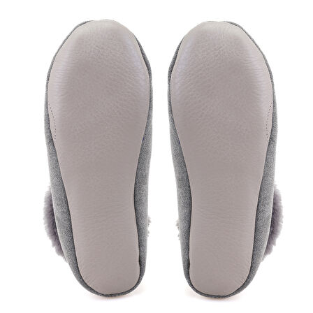 Gri Kadın Fluffy Yünlü Patik