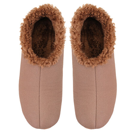 Kahve Kadın Fluffy Yünlü Patik