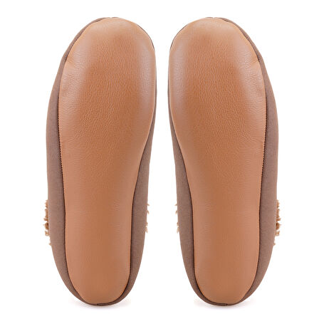 Kahve Kadın Fluffy Yünlü Patik