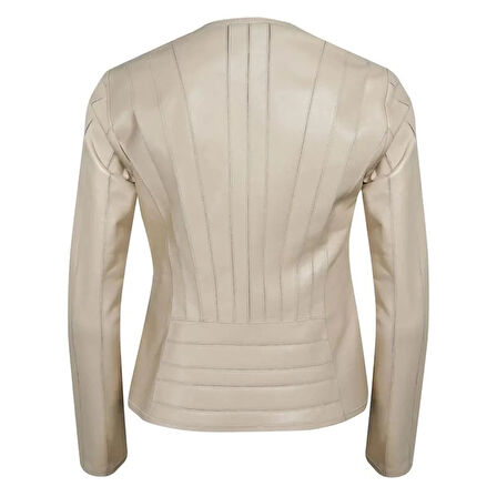 Deundria Bej Kadın Fit Panelli Deri Ceket