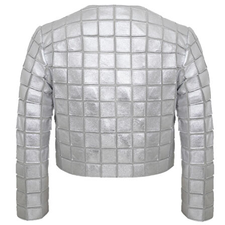 Terra Gümüş Kadın Panelli Deri Ceket