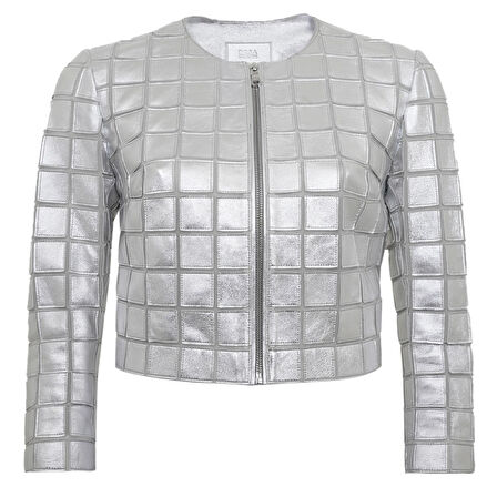 Terra Gümüş Kadın Panelli Deri Ceket