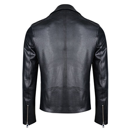 Santo Siyah Erkek Deri Biker Ceket