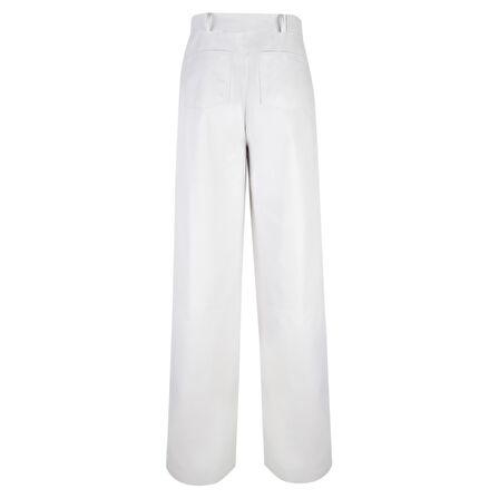 Zelinda Beyaz Kadın Deri Pantolon