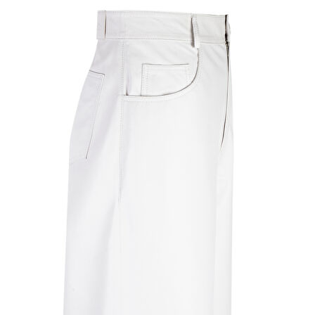 Zelinda Beyaz Kadın Deri Pantolon