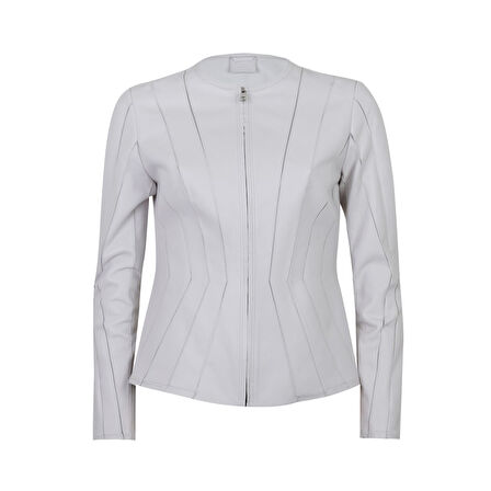 Bienna Beyaz Kadın Panelli Deri Ceket