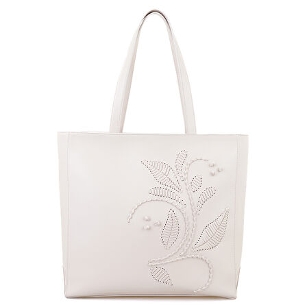 Kadın Bej İşleme Detaylı Deri Omuz Çantası