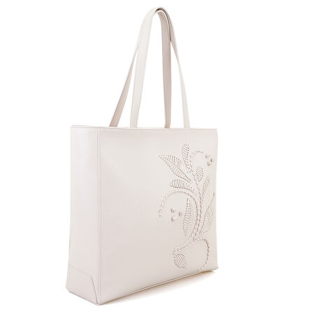 Kadın Bej İşleme Detaylı Deri Omuz Çantası