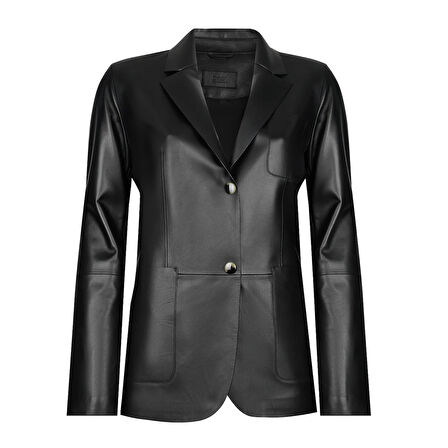 Angelea Siyah Kadın Blazer Deri Ceket