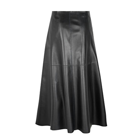 Aulii Siyah Kadın Yırtmaçlı Deri Etek