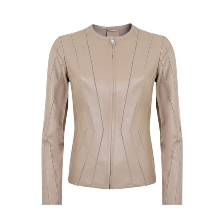 Bienna Bej Kadın Panelli Deri Ceket