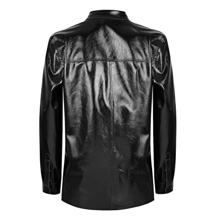 Ayzaria Siyah Kadın Rugan Deri Gömlek