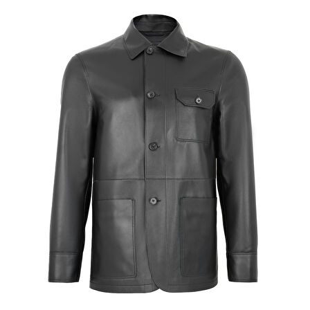 Achak Siyah Erkek Blazer Deri Ceket