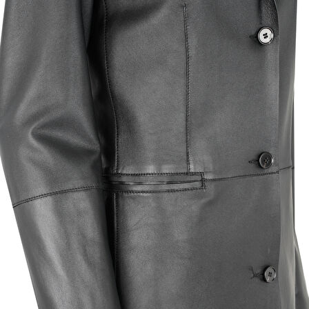 Canika Siyah Kadın Deri Blazer Trençkot