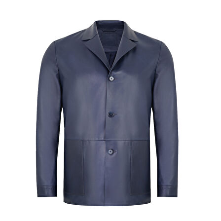 Auburn Mavi Erkek Deri Blazer Ceket