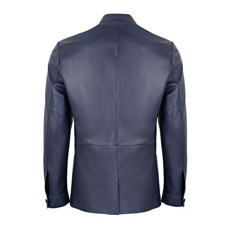 Auburn Mavi Erkek Deri Blazer Ceket