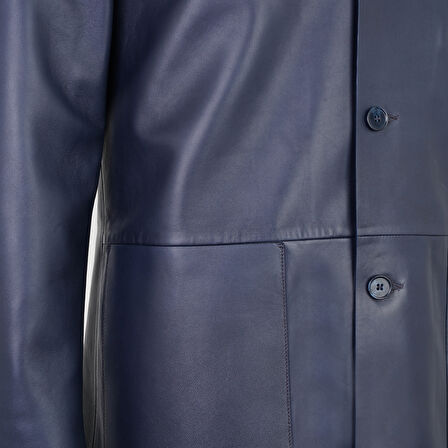 Auburn Mavi Erkek Deri Blazer Ceket